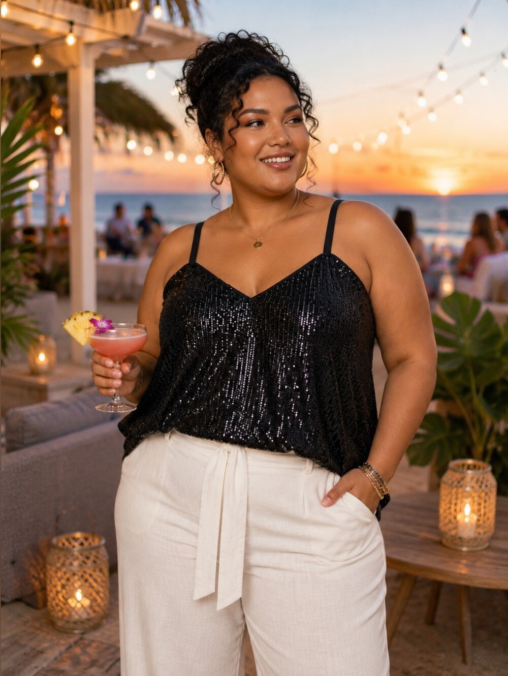TORRID Sophie Black Sequin Swing Cami V-Neck Adjustable Strap Party Tank Top